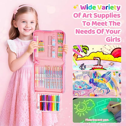 72PCS Fruit Scented Markers Set - Art Coloring Drawing Kits for Kids with Axolotl Pencil Case, Art Supplies for Kids Ages 4 6 8,Stationary Set Pencil,Crayon&Markers Stuff,Birthday Gifts Toys for Girls