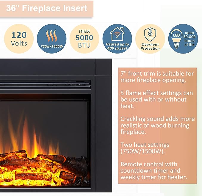 LegendFlame Jaden 36" W x 22" H Electric Fireplace Insert