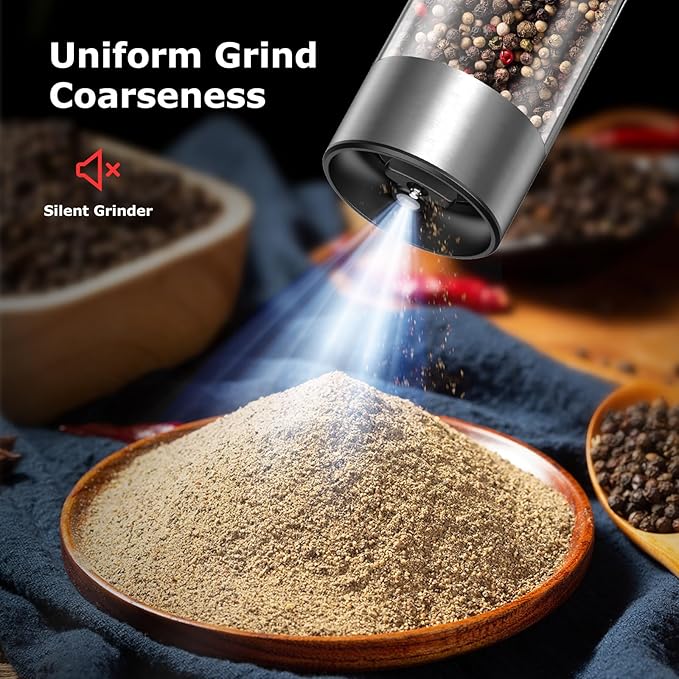 Bonsenkitchen Electric Salt and Pepper Grinder Set Rechargeable, 95ml Large