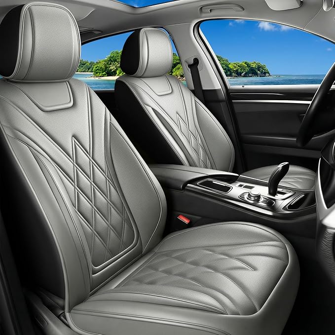 Car Seat Covers Compatible with Hyundai Tucson 2010-2025 2026- Full Set 5 Seats Luxury Leather All-Weather Seat Cushions & Protectors, Waterproof & Breathable, Airbag Compatible (Gray)