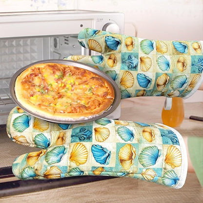 Oven Mitts Gloves 1 Pair Heat Resistant 480 ℉ Non Slip Clear Silicone Printed
