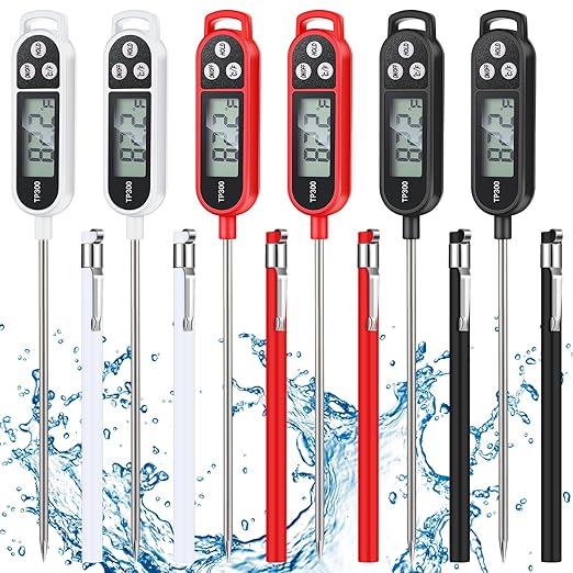 6 Pcs Meat Food Thermometer Food with Probe Water Liquid Instant Read Digital Thermometer Kitchen Cooking Supplies for Cooking BBQ Milk Yogurt (Black,White,Red)