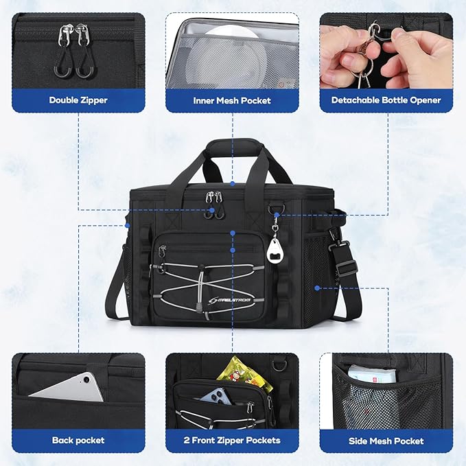 Maelstrom Soft Sided Cooler Bag, 30/40 Can Collapsible Insulated Ice Chest, Large Leakproof Camping & Travel Cooler for Kayaking & Beach