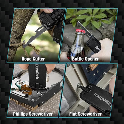 DuraTech 16-in-1 Multitool Knife, Compact EDC Pocket Tool with Locking Blade, Magnetic Bit Holder, 6 S2 Screwdriver Bits, Bottle Opener & Rope Cutter ??Ideal for Camping, Hiking, Survival