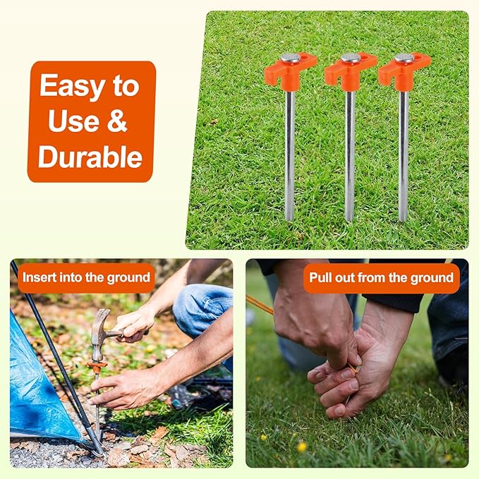 30 Pack Tent Stakes Heavy Duty,9.6 Inch Non-Rust Metal Tent Pegs,Ground Stakes Tent Spikes,Camping Stakes for Outdoor Camping,Grassland,Garden,Orange