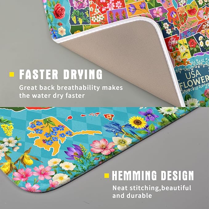 Flower Map Dish Drying Mat American Floral Decoration Coffee Mat
