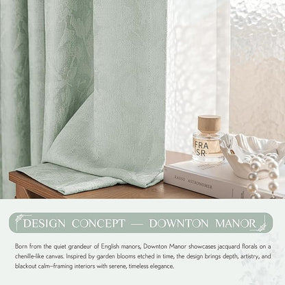 Beauoop Green Floral Jacquard Blackout Curtains 84 Inches Long 2 Panels
