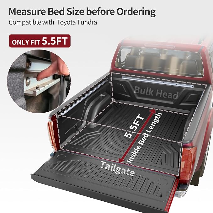 OEDRO Soft Tri-fold Truck Bed Tonneau Cover Compatible with 2022 2023 2024 2025 2026 Toyota Tundra(Excl.Trail) 5.5 ft Bed with Deck Rail System