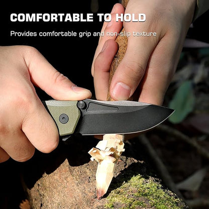 EDC Pocket Knife Rhino,3" D2 Steel Blade Durable G10 Handle, Folding Pocket Knives with Reversible Pocket Clip, Sharp Camping Hiking Pocket Knife for Men
