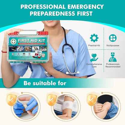 General Medi 295 Pieces Professional First Aid Kit - HardCase First Aid Box - Contains Premium Medical Supplies for Travel, Home, Office, Vehicle, Camping, Workplace & Outdoor