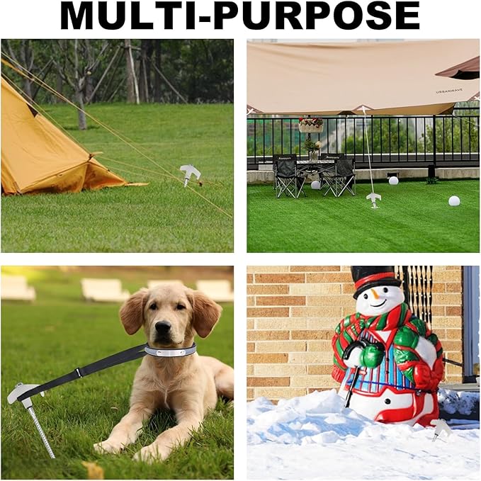 4 Pcs Tent Stakes Heavy Duty, 8 in Ground Anchors Screw in, Grow in The Dark Screw in Tent Stakes, Camping Stakes with Storage Box, Threaded Tent Spikes with Hex Head Driver and Stake Puller