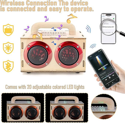 Build Your Own Bluetooth Speaker Kit - DIY STEM Gift for Teens 12-16, Wooden Speaker with LED Lights, Educational Electronics Kit for Boys Girls Age 8+