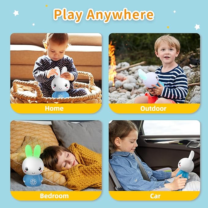 alilo Honey Bunny Kids Music Story Audio Player for Toddlers 1-5, Baby Boy Girl Easter Gifts, Pre-Loaded 16 Stories/48 Nursery Rhymes/12 Soothing Music, with Nightlight,Voice Recording
