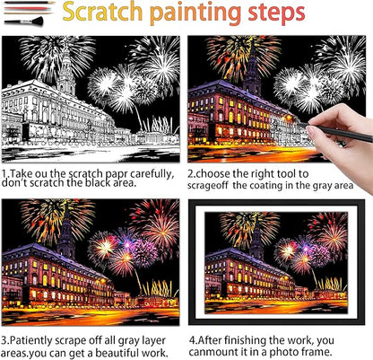 Scratch Art Book for Adults,Scratch Painting Foil for Adults，Scratch and Sketch City Landmarks Books,Colorful City Series Scratch Art 12 Pas by Iskueal(Timbuktu Parliament and City Center)