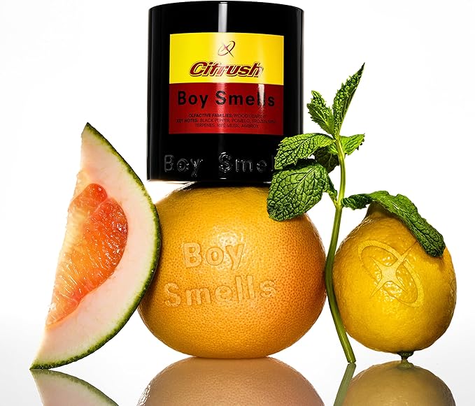 Boy Smells Citrush Candle – Bright Citrus Aroma – Warm Musk Finish – Pomelo Oil – Clean Burning Scented Candle – Long-Lasting Fragrance Throw – Vegan Soy Wax Blend – 9oz Glass Jar