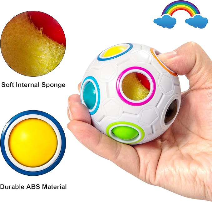 Vdealen Magic Rainbow Puzzle Ball, Fidget Ball Puzzle Brain Teaser Fidget Toy for Boys & Girls- Birthday Party Easter Valentines Christmas Stocking Stuffers for Kids Teen & Adults(White)