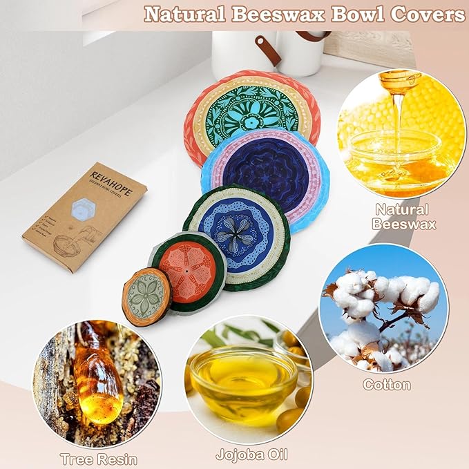 5-Size Reusable Beeswax Bowl Covers