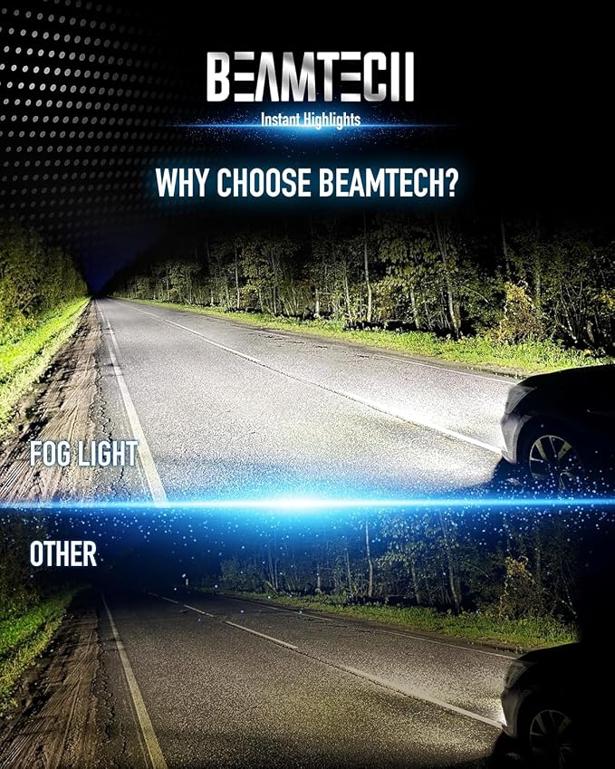 BEAMTECH 9005 9006 Bulbs, Fanless In Line Fog Light Bulb 6500K Xenon White, Pack of 4
