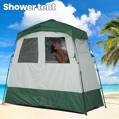 Camping Shower Tent Deluxe Changing Room Easy Set Up Privacy Shelter,Large Toilet Tent with Floor Drain Design for Beach, Camping,Hiking with Stakes and Ropes for Stability