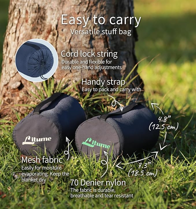 Travel Camping Blanket Lightweight and Breathable, 67 x 48 in Soft Airplane Flight Blanket for Travelers, Foldable Sheet with Stuff Sack for Train, Camp, backapcking, Office, Home