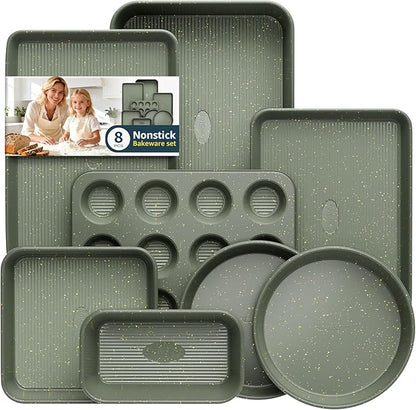 8-Piece Nonstick Bakeware Set, Stackable Oven Pan Set Includes Baking Sheet