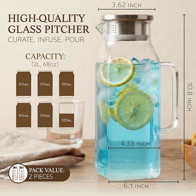 2 Pack Square Glass Pitcher