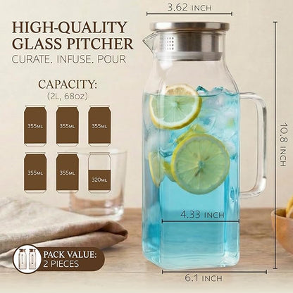 2 Pack Square Glass Pitcher