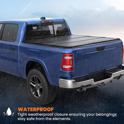 KUIPERAUTO 6.4FT Hard Tri Truck Bed Tonneau Cover Compatible for 2002-2026 Dodge Ram 1500 Classic & New Body/2003-2024 Ram 2500 3500 (w/o Ram Box) 6.4 Feet Bed Hard Aluminum