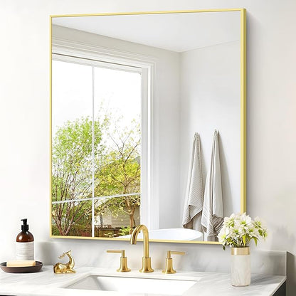 Gold Bathroom Mirror for Wall, 30x36 Inch Rectangle