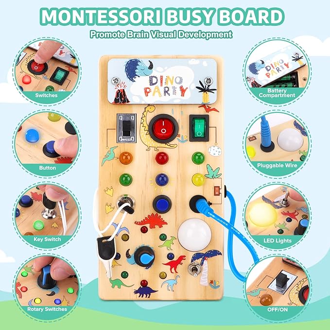 Montessori Busy Board,Montessori Toys for 1-3 Years Old,Baby Sensory Board,Preschool Learning Activities,Wooden Toys for Toddler,Christmas & Birthday Gift for Boys & Girls