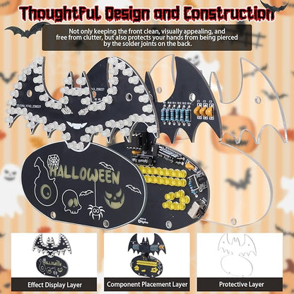 Halloween Bat Soldering Project, ICSTATION Bat Soldering Practice Kit With 5 Lighting Modes Glow Halloween Elements DIY Electronic Kits for School Education Halloween Present Desktop Decorations