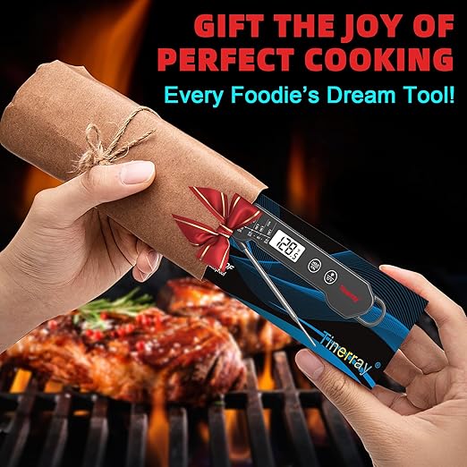 Digital Meat Thermometer for Cooking, Grilling & BBQ - Ultra-Fast Instant Read Thermometer with Waterproof Design,Backlight & Calibration - Perfect for Candy Making, Deep Frying, Turkey, Beef (Black)