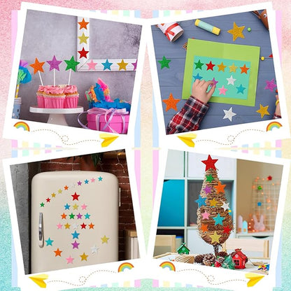 JULBEAR Colorful Glitter Star Foam Sticker, 300Pcs Stars Shapes Glitter Self Adhesive Foam Stickers for Kids Party Favors Toddler DIY Crafts Supplies Home Decorations