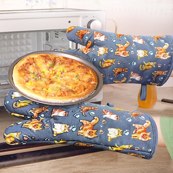 Oven Mitts Gloves 1 Pair Heat Resistant 480 ℉ Non Slip Clear Silicone Printed