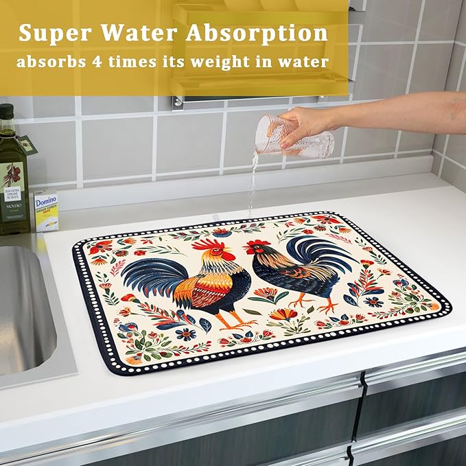 Rooster Poultry Dish Drying Mat