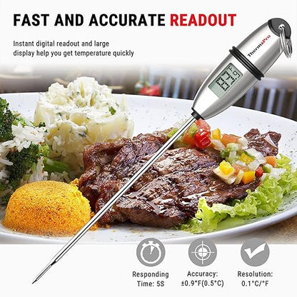 ThermoPro TP02S (2 Pack) Instant Read Meat Thermometer Digital Cooking Food Thermometer with Super Long Probe for Grill Kitchen Sourdough Liquids Oil Bread Baking Yogurt Candy Making Accessory