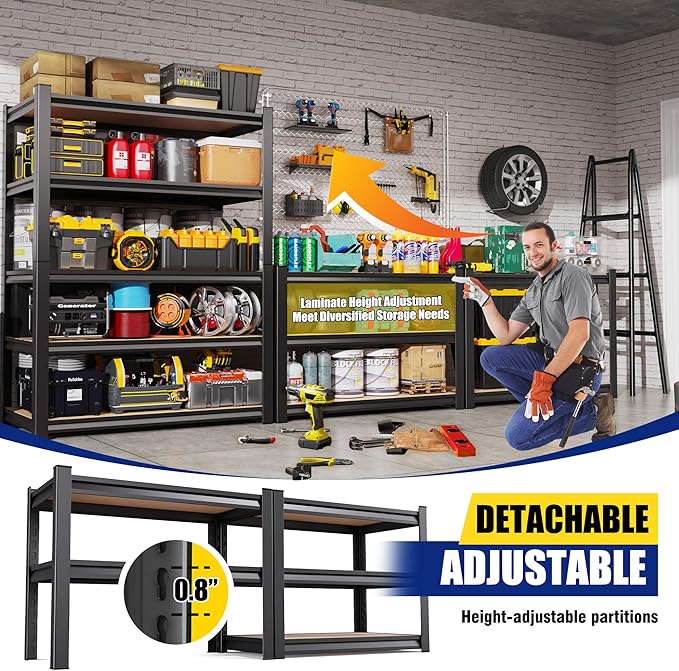 71"H-35"W-15.7"D Garage Shelving-2050LBS 5 Tier Storage Shelves, Adjustable