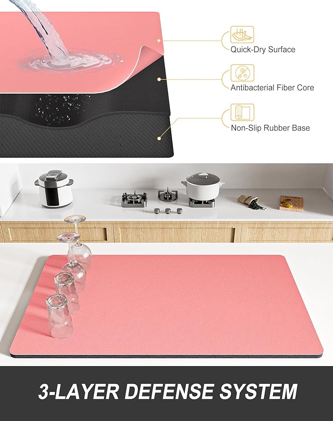 Rnivvi Dish Drying Mat for Kitchen Counter, 12 x 19" Super Absorbent Drainer