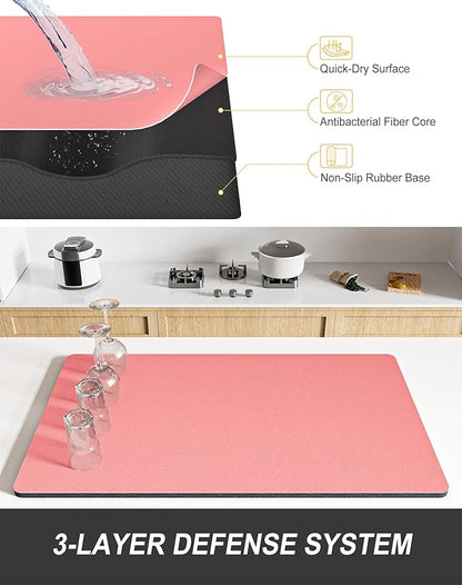 Rnivvi Dish Drying Mat for Kitchen Counter, 12 x 19" Super Absorbent Drainer