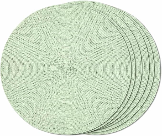 FunWheat Round Braided Placemats Set of 6 Place mats for Dining Tables Woven Heat Resistant Table Mats 15 inch (Mint Green)