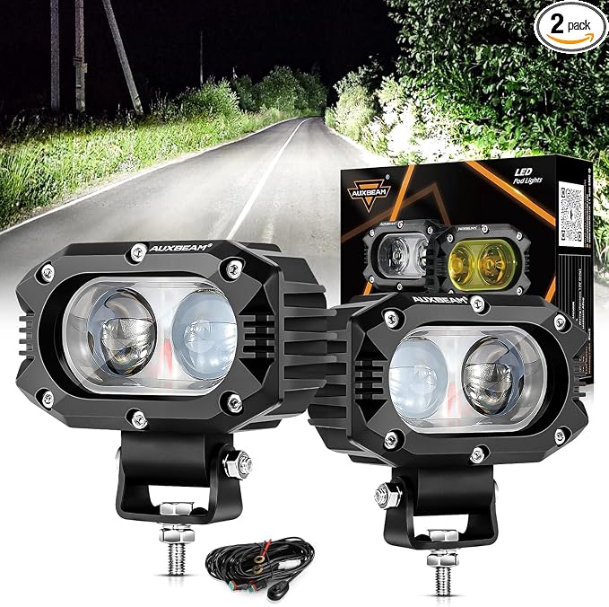 Auxbeam 4in 60W LED Pod Light for Truck, Super Bright Spot Beam 2Pcs Cube Offroad Light Bar for ATV UTV SUV Boat Jeep
