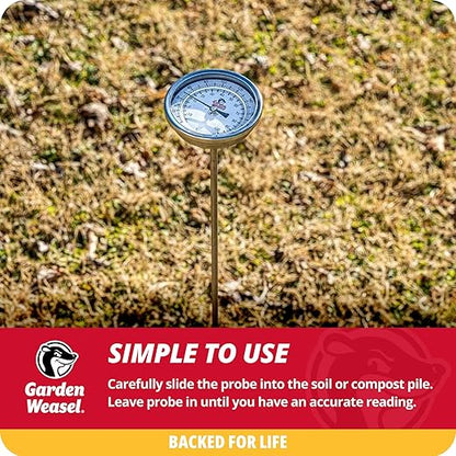 Garden Weasel Analog Soil & Composting Dial Thermometer - 36-Inch Probe | Measures 0 to 220 Degrees Fahrenheit | Soil Temperature, Worm Compost | 98001-A