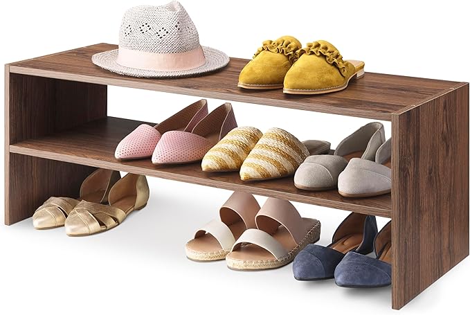 Whitmor Wood Stackable 2-Shelf Shoe Rack, 31 inches