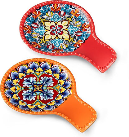 vancasso Ceramic Spoon Rest Sets of 2 for Stove Top, 7.7 Inch Cooking Spoon Holder for Kitchen Counter Decor, Spoon Holder for Coffee Spoon Rest, Spoon Cradle, Spatula, Spoons or Tongs, Light