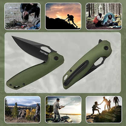 FINTISO Pocket Knife 3.38" Folding Knife Premium 14C28N Blade with G10 Handle, Camping Survival Hiking Knife, Best Gift for Men Women, Atlas Series