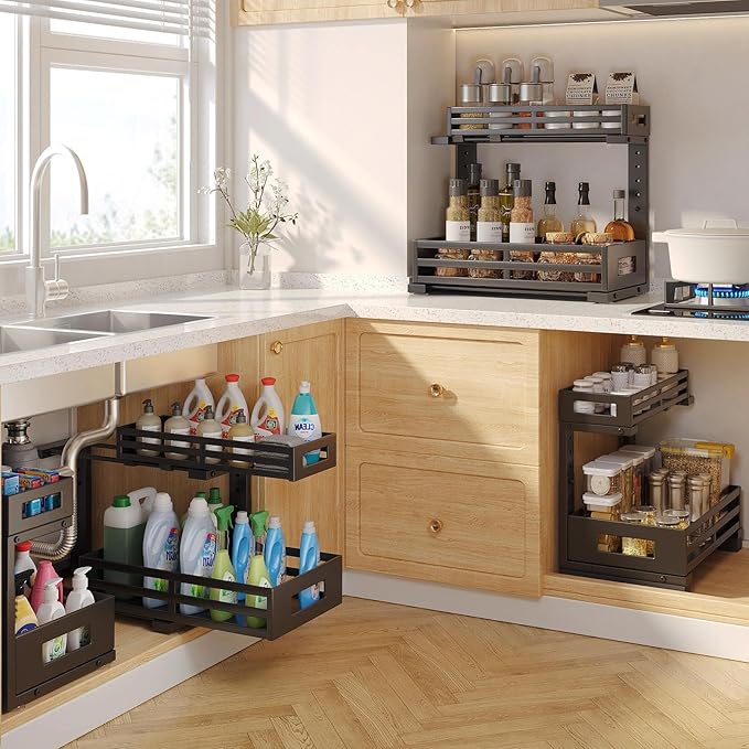 1-Pack Under Sink Organizers and Storage, 2-Tier L Shape Pull Out Cabinet
