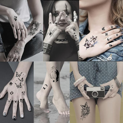 102 Sheets Halloween Tiny Temporary Tattoos Stickers, Fake Tattoos That Look Real And Last Long, Halloween Tattoos Include Black Scary Wolf Lion Tiger Skeleton Skull