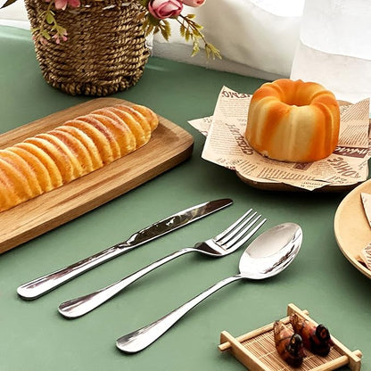 Silverware Set,SANTUO Stainless Steel Knives Spoon Forks Set for Home, Kitchen and Restaurant, Mirror Polished& Dishwasher Safe (18pcs Silverware set)