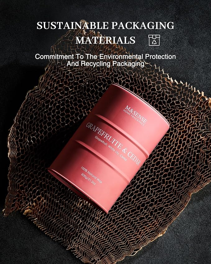 M&SENSE Grapefruit Cedar Scented Candles Large, Natural Soy Candles 21.2oz 120 Hour Slow Burning, Highly Scented Citrus Candles for Bathroom, Fresh Smelling Ordor Elimator Candle for Home