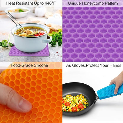 6 Pack Silicone Trivet Mat, Silicone Trivets for Hot Pots and Pans, Multipurpose Non-Slip & Heat Resistant Silicone Hot Pad for Kitchen Counter